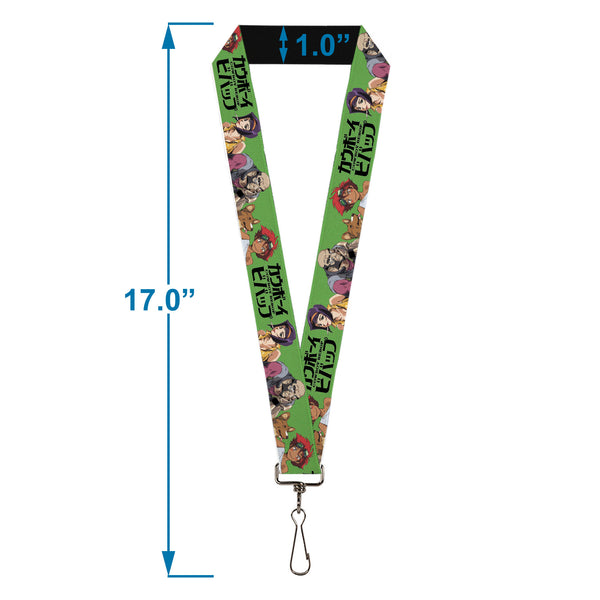 Buckle-Down Lanyard - 1.0" - COWBOY BEBOP Crew Group Pose And Title Logo Green/Black