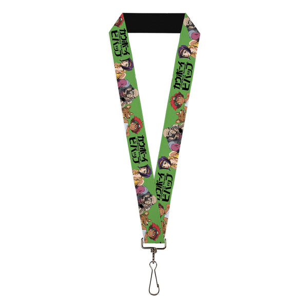 Buckle-Down Lanyard - 1.0" - COWBOY BEBOP Crew Group Pose and Title Logo Green/Black
