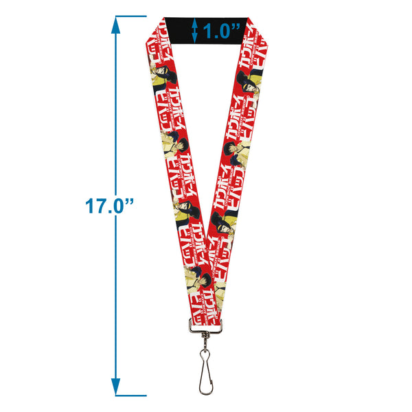 Buckle-Down Lanyard - 1.0" - COWBOY BEBOP Spike And Faye Back To Back Pose And Title Logo Red/White