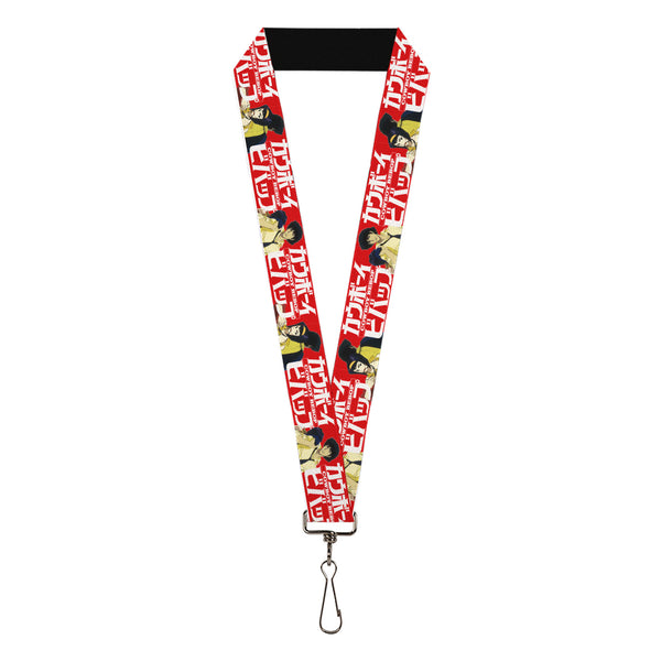Buckle-Down Lanyard - 1.0" - COWBOY BEBOP Spike and Faye Back to Back Pose and Title Logo Red/White