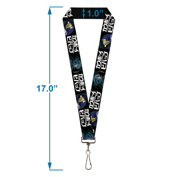 Buckle-Down Lanyard - 1.0" - COWBOY BEBOP Spike And Vicious Pose And Title Logo Black/Blues