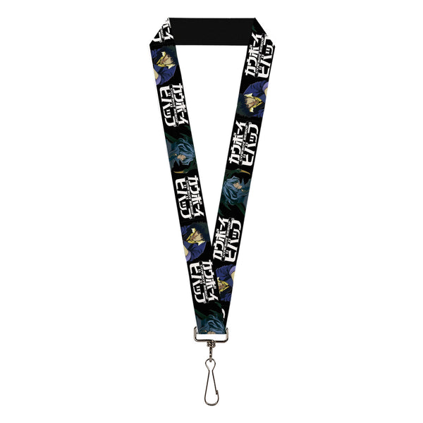 Buckle-Down Lanyard - 1.0" - COWBOY BEBOP Spike and Vicious Pose and Title Logo Black/Blues