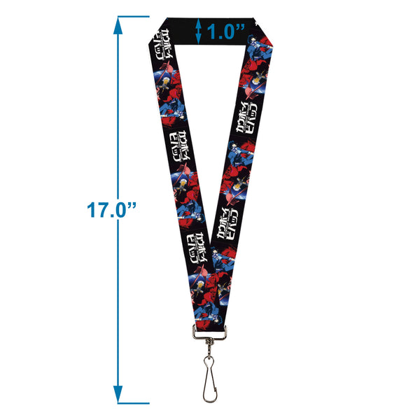 Buckle-Down Lanyard - 1.0" - COWBOY BEBOP Spike Pose And Crew Collage And Title Logo Black