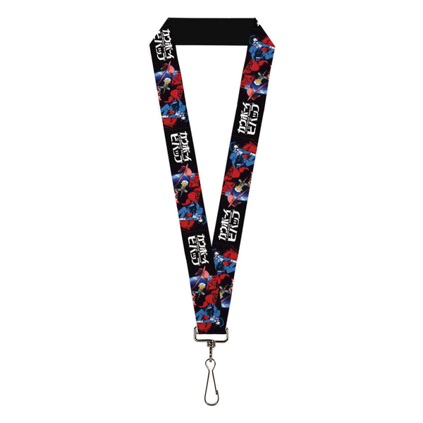 Buckle-Down Lanyard - 1.0" - COWBOY BEBOP Spike Pose and Crew Collage and Title Logo Black