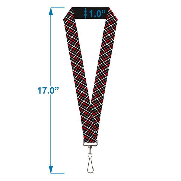 Buckle-Down Lanyard - 1.0" - Criss Cross Plaid Black Gray Red