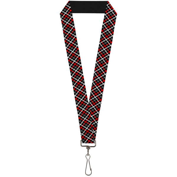 Buckle-Down Lanyard - 1.0" - Criss Cross Plaid Black Gray Red