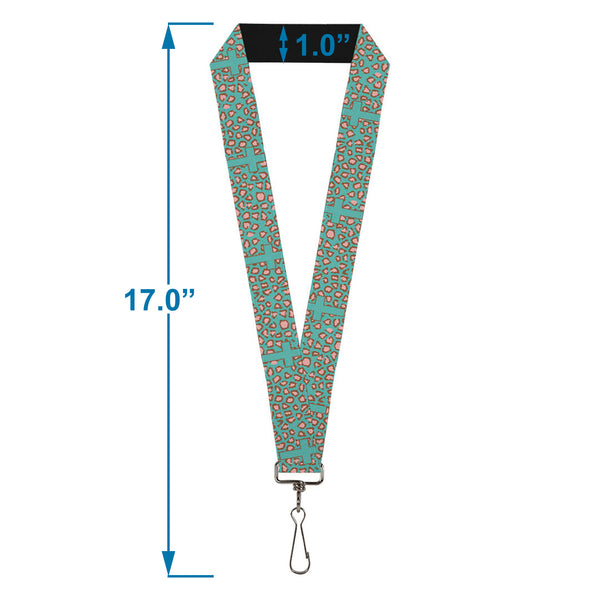 Buckle-Down Lanyard - 1.0" - Cross Repeat Leopard Turquoise Pink