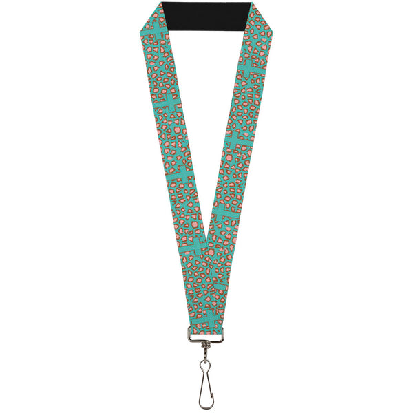 Buckle-Down Lanyard - 1.0" - Cross Repeat Leopard Turquoise Pink