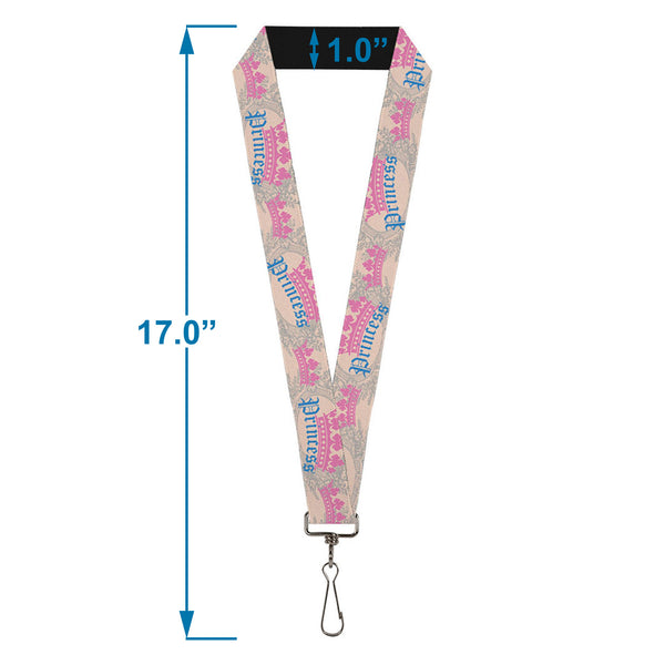 Buckle-Down Lanyard - 1.0" - Crown Princess Oval Baby Pink Baby Blue