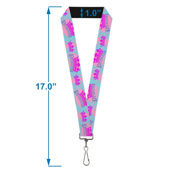 Buckle-Down Lanyard - 1.0" - Crown Princess Oval Pink Turquoise