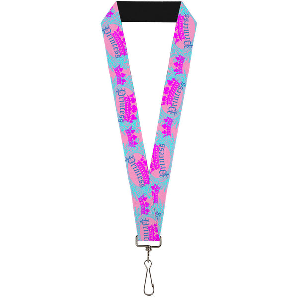 Buckle-Down Lanyard - 1.0" - Crown Princess Oval Pink Turquoise