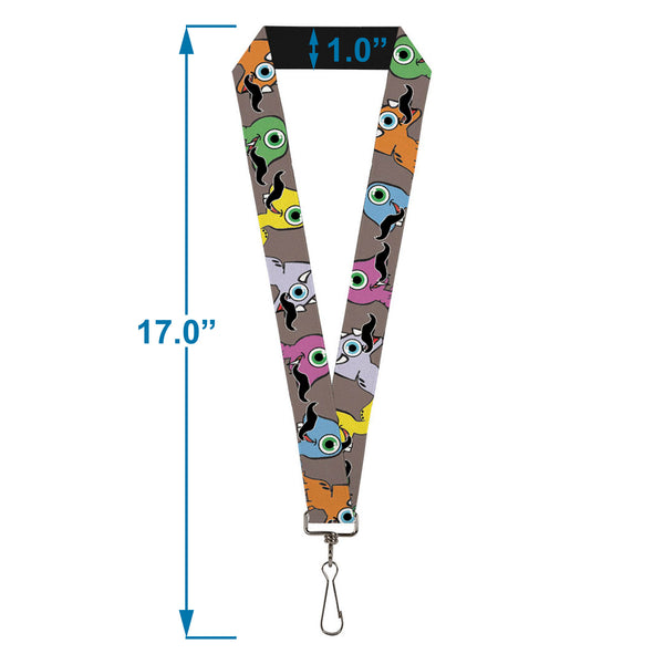 Buckle-Down Lanyard - 1.0" - Cute Dinosaurs W Mustaches Gray
