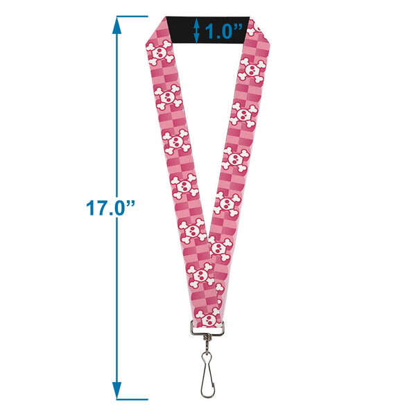 Buckle-Down Lanyard - 1.0" - Cute Skulls W Checkers Pinks White