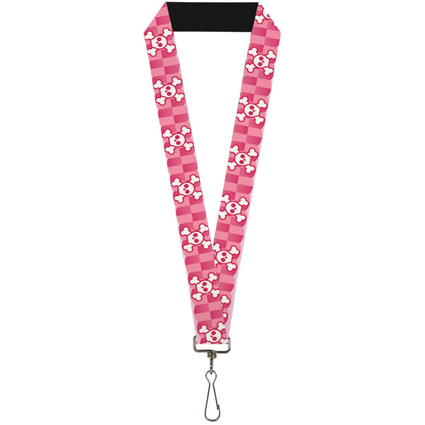Buckle-Down Lanyard - 1.0" - Cute Skulls w Checkers Pinks White