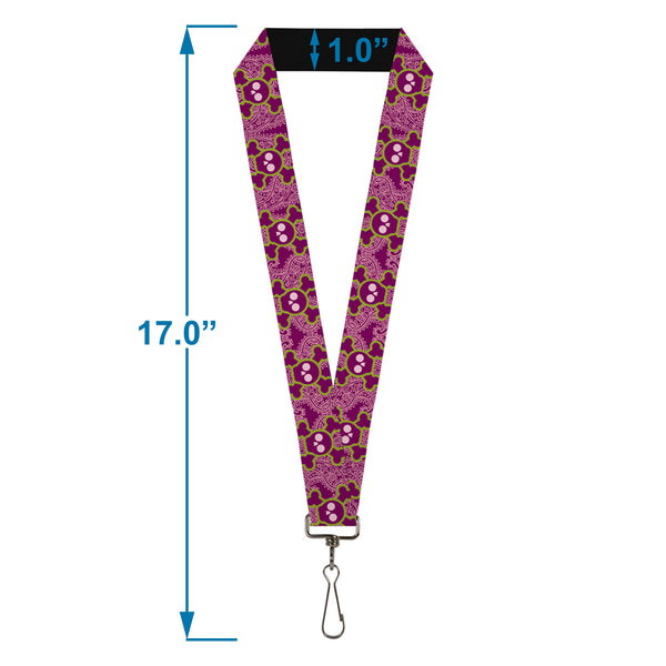 Buckle-Down Lanyard - 1.0" - Cute Skulls W Paisley Purple Pink Green