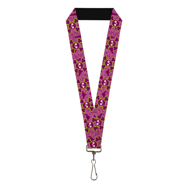 Buckle-Down Lanyard - 1.0" - Cute Skulls w Paisley Purple Pink Green