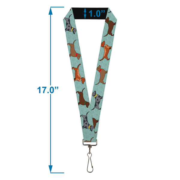Buckle-Down Lanyard - 1.0" - Dachshund 4-Dogs Paws Aquas