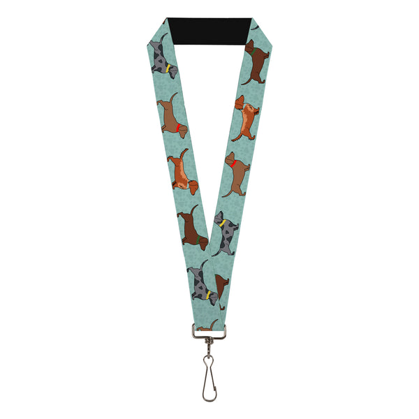 Buckle-Down Lanyard - 1.0" - Dachshund 4-Dogs Paws Aquas