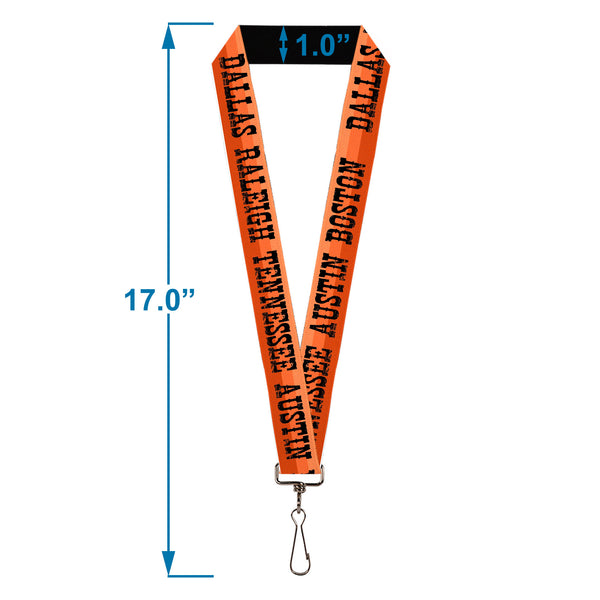 Buckle-Down Lanyard - 1.0" - Dallas-Raleigh-Tennessee-Austin-Boston Stripes Browns/Black