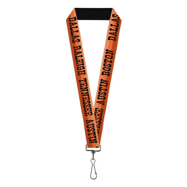 Buckle-Down Lanyard - 1.0" - Dallas-Raleigh-Tennessee-Austin-Boston Stripes Browns/Black