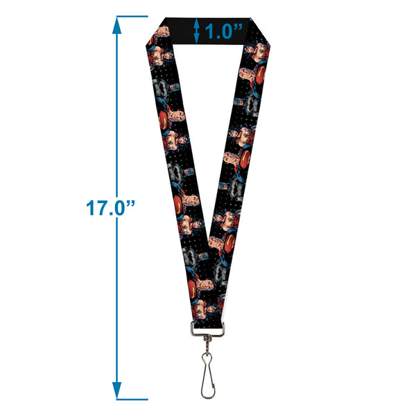 Buckle-Down Lanyard - 1.0" - DC Rebirth Justice League Trinity Group Pose Halftone Dots Black Gray