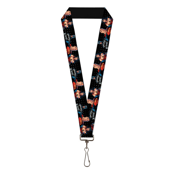 Buckle-Down Lanyard - 1.0" - DC Rebirth Justice League Trinity Group Pose Halftone Dots Black Gray