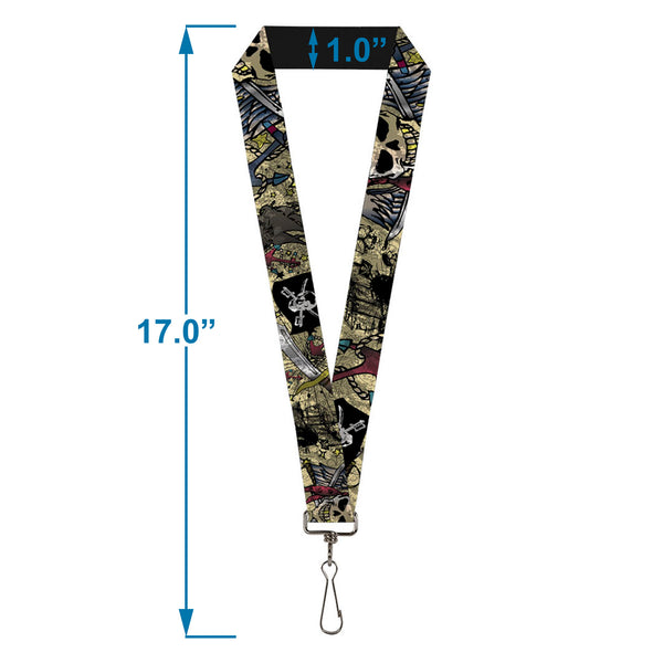 Buckle-Down Lanyard - 1.0" - Dead Men Tell No Tales CLOSE-UP Tan