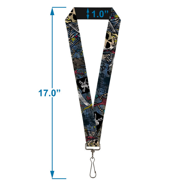 Buckle-Down Lanyard - 1.0" - Dead Men Tell No Tales CLOSE-UP Turquoise