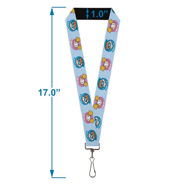 Buckle-Down Lanyard - 1.0" - Dexter's Lab DEXTER And DEE DEE Face Icons Blues/Pink