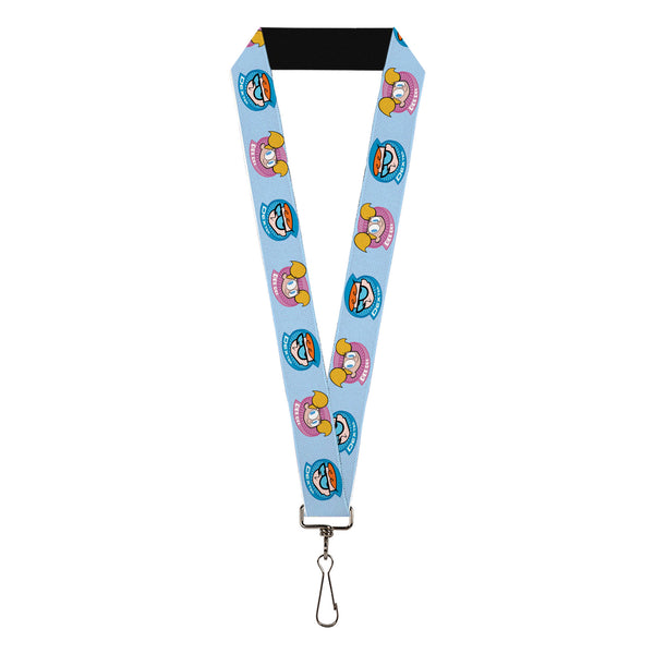 Buckle-Down Lanyard - 1.0" - Dexter's Lab DEXTER and DEE DEE Face Icons Blues/Pink