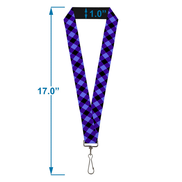 Buckle-Down Lanyard - 1.0" - Diagonal Buffalo Plaid Black Blue
