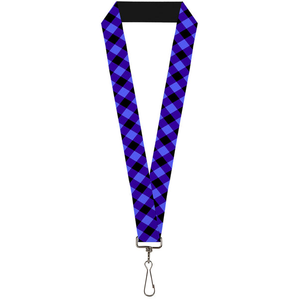 Buckle-Down Lanyard - 1.0" - Diagonal Buffalo Plaid Black Blue