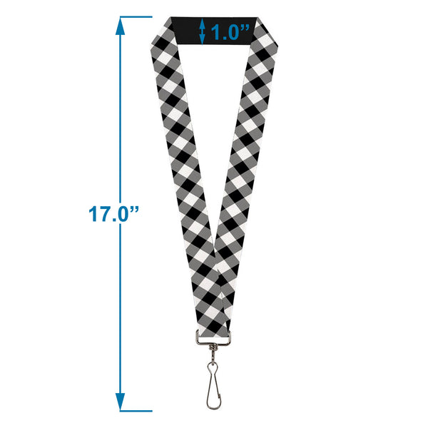 Buckle-Down Lanyard - 1.0" - Diagonal Buffalo Plaid Black White