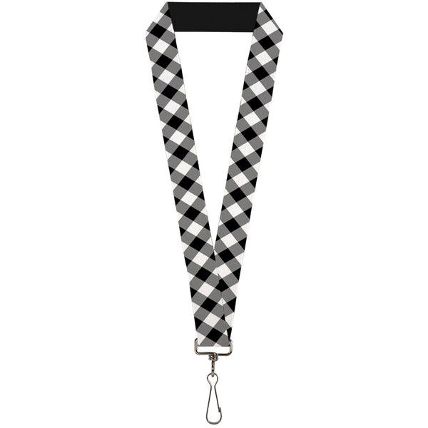 Buckle-Down Lanyard - 1.0" - Diagonal Buffalo Plaid Black White