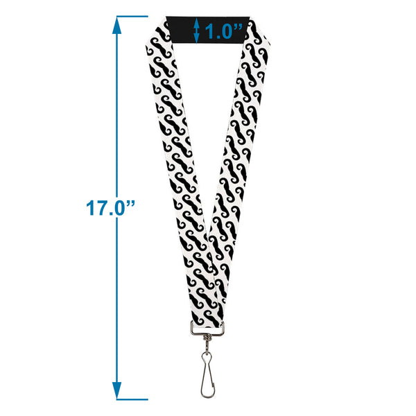 Buckle-Down Lanyard - 1.0" - Diagonal Handlebar Mustaches White Black
