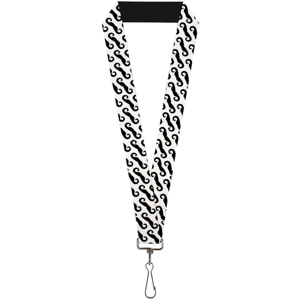 Buckle-Down Lanyard - 1.0" - Diagonal Handlebar Mustaches White Black