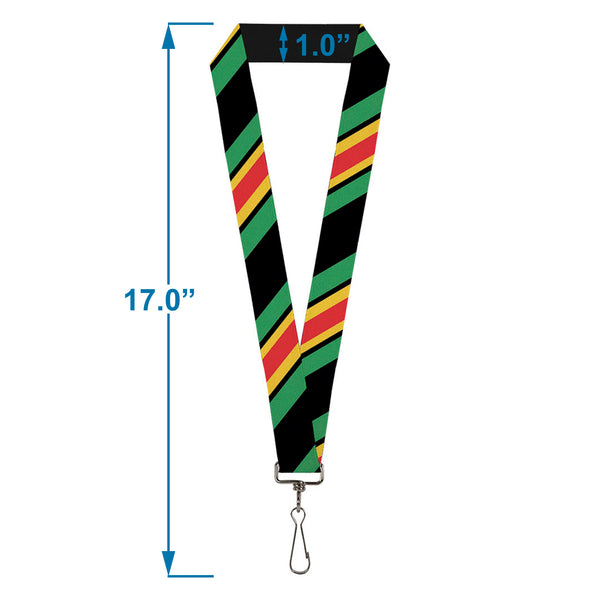 Buckle-Down Lanyard - 1.0" - Diagonal Stripes Black Green Yellow Red