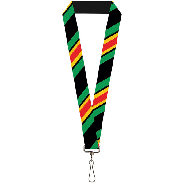 Buckle-Down Lanyard - 1.0" - Diagonal Stripes Black Green Yellow Red