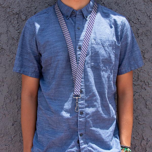 Buckle-Down Lanyard - 1.0" - Diagonal Stripes Pastel Blues