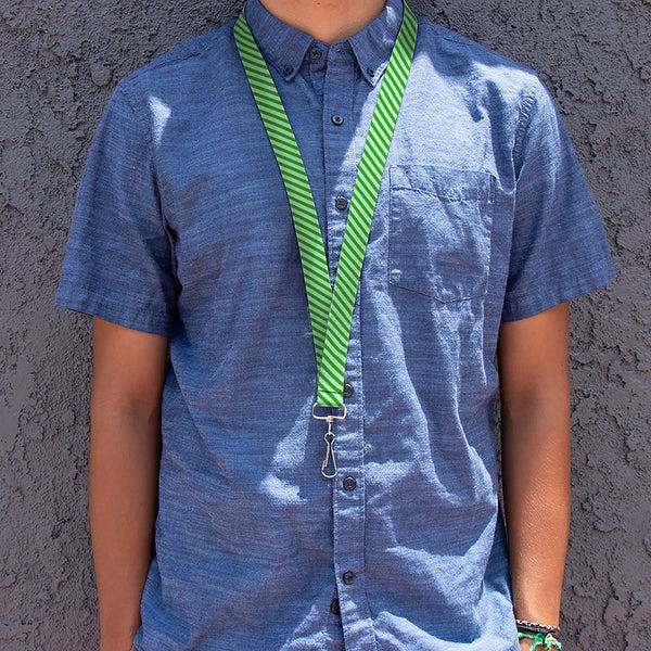 Buckle-Down Lanyard - 1.0" - Diagonal Stripes Pastel Greens