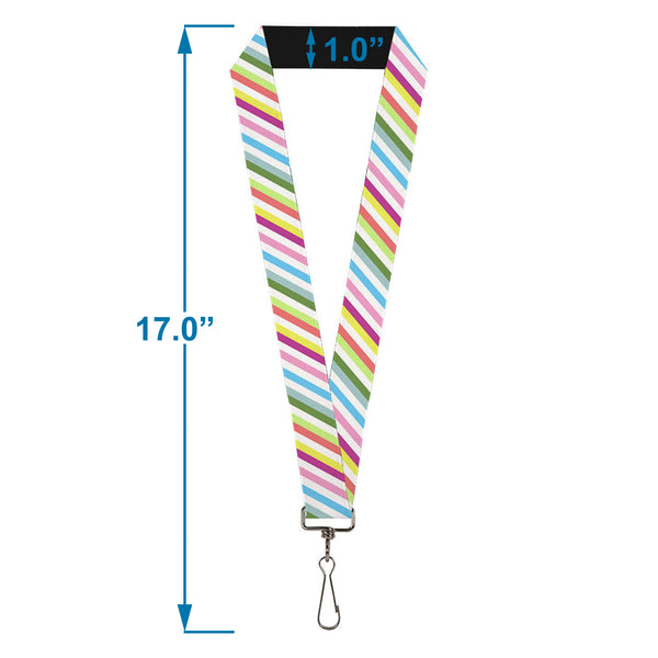 Buckle-Down Lanyard - 1.0" - Diagonal Stripes White Multi Color