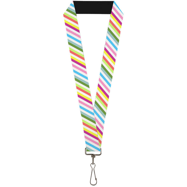 Buckle-Down Lanyard - 1.0" - Diagonal Stripes White Multi Color