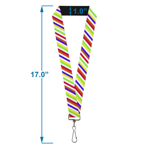 Buckle-Down Lanyard - 1.0" - Diagonal Stripes White Multi Neon