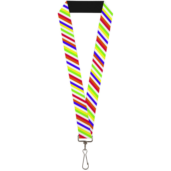 Buckle-Down Lanyard - 1.0" - Diagonal Stripes White Multi Neon