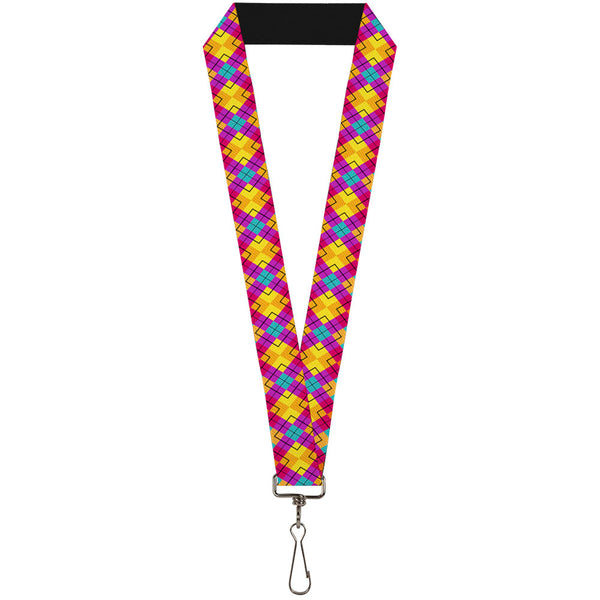 Buckle-Down Lanyard - 1.0" - Diamond Plaid Orange Yellow Blue Purple Fuchsia