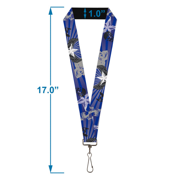 Buckle-Down Lanyard - 1.0" - Die Hard Skulls & Stars1 Blue Grays