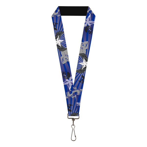 Buckle-Down Lanyard - 1.0" - Die Hard Skulls & Stars1 Blue Grays