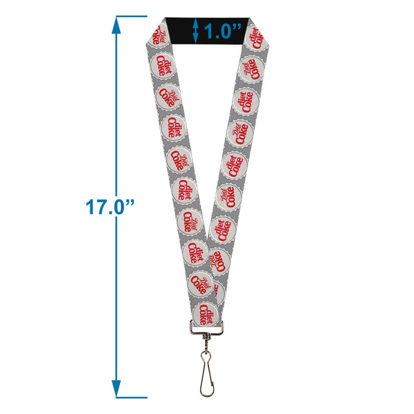 Buckle-Down Lanyard - 1.0" - DIET COKE Bottle Caps Grays/White/Red