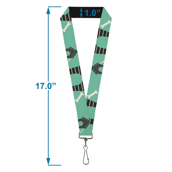 Buckle-Down Lanyard - 1.0" - Dog House & Bone Turquoise Brown