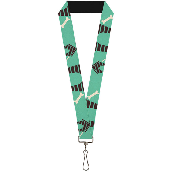 Buckle-Down Lanyard - 1.0" - Dog House & Bone Turquoise Brown